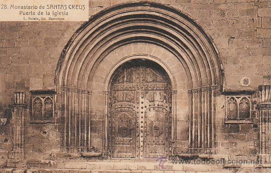 Postkarten: Monasterio de Santes Creus, puerta de la iglesia, editor: Riosin n&ordm; 28