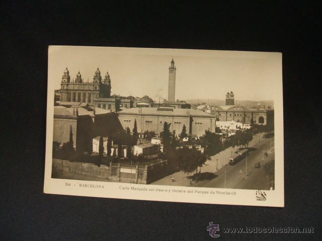 Cartoline: POSTAL - CALLE MARQUES DEL DUERO Y DETALLE DEL PARQUE DE MONTJUICH -