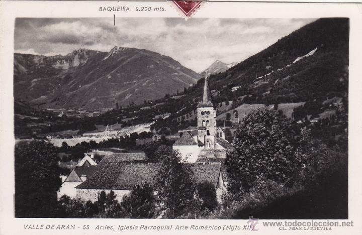 Postales: TARJETA POSTAL VALLE DE ARAN ( LERIDA ) IGLESIA ARTE ROMANICO 1954 . mat FONT DE SUERT . CAPDEVILLA