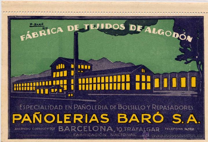 Postkarten: BARCELONA.- PA&Ntilde;OLERIAS BAR&Oacute;, S.A.