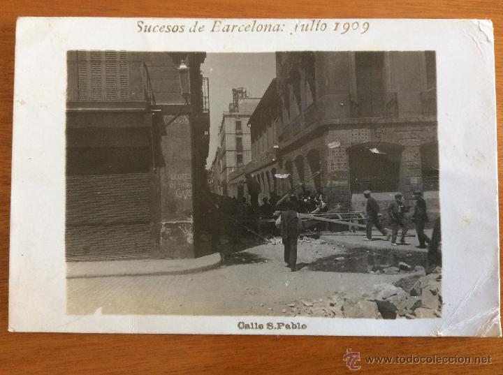 Postkarten: Postal directa de los sucesos de Barcelona de 1909 Calle San Pablo