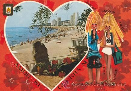 Postales: PLAYA DE ARO - CABALL BERNAT - PAREJA HIPPY -  N&ordm; 31 - ED. ESCUDO ORO - A&Ntilde;O 1971 - ESCRITA -