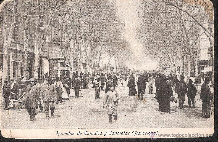 Postales: POSTAL BARCELONA-RAMBLAS DE ESTUDIOS Y CANALETAS- PUBLICITARIA DE MOSAICOS ORSOLA, SOL&Agrave; Y CIA