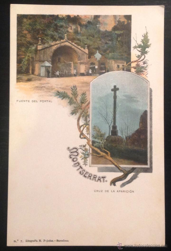 Postcards: MONTSERRAT. FUENTE DEL PORTAL, CRUZ DE LA APARICI&Oacute;N . (LIT. M. PUJADAS, N&ordm; 7.)