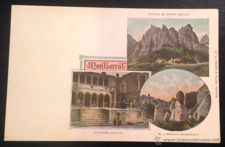 Postcards: MONTSERRAT. CAPILLA SANTA CECILIA, CLAUSTRO GOTICO, GEGANT ENCANTAT. (LIT. M. PUJADAS, N&ordm; 5.)