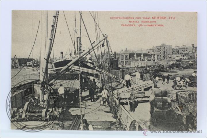 Postkarten: Antigua Postal Construcciones con Vigas SEMPER-ITA. Marial Hermanos, Puerto de Barcelona