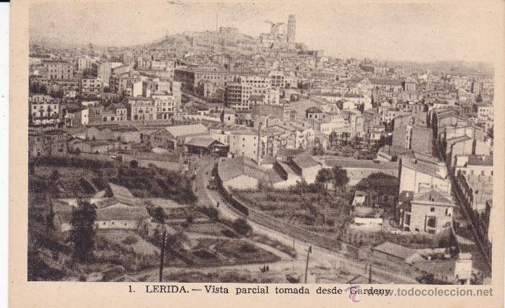 Postales: 1 Lerida Vista parcial tomada desde Gardeny Montserratino (sin circular)