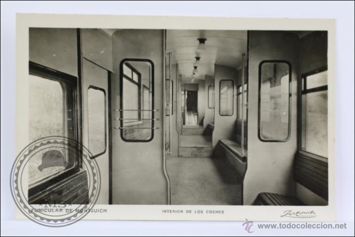 Postales: Antigua Postal Fotogr&aacute;fica - Funicular de Montjuich. Interior de los Coches - Sin Circular