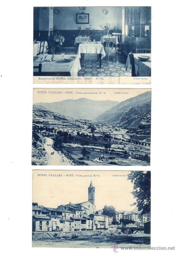 Postales: LOTE 3 POSTALES-LLEIDA-L&Eacute;RIDA. HOTEL PALLARS-SORT. N&Uacute;MS. 5-6-12. CLICH&Eacute;S GORD&Oacute;.