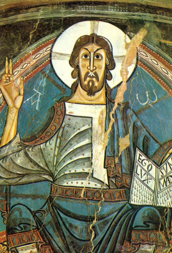 Postales: Sant Climent de Taull.Pintura mural.Detalle del abside cristo en majestad
