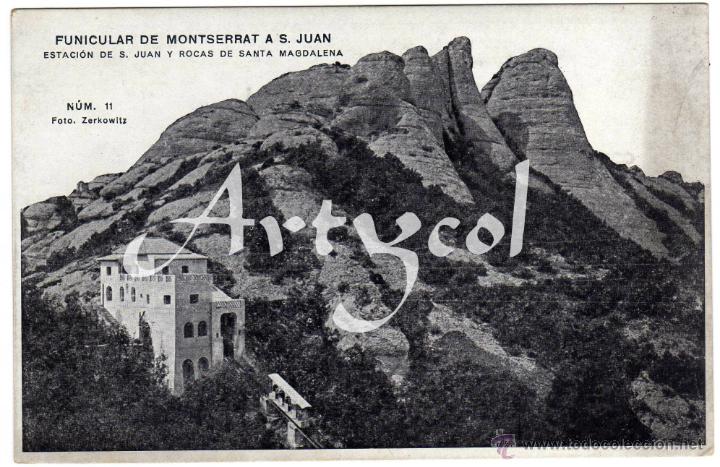 Cartes Postales: RARA POSTAL - FUNICULAR DE MONTSERRAT A S. JUAN - ESTACION DE S. JUAN Y ROCAS DE SANTA MAGDALENA
