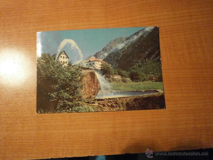 Postales: POSTAL PIRINEOS CENTRALES CALDAS DE BOHI HOTEL DEL MANANTIAL Y BA&Ntilde;OS CIRCULADA