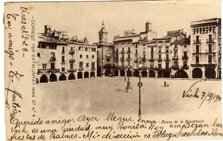 Postales: MAGNIFICA POSTAL - VICH (BARCELONA)  PLASSA DE LA CONSTITUCI&Oacute; - Foto 1