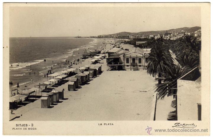 Postkarten: BONITA POSTAL - SITJES (SITGES-BARCELONA) - LA PLAYA - AMBIENTADA - CASETAS