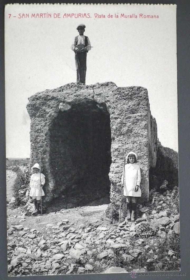Postales: POSTAL DE &Eacute;POCA DE SAN MART&Iacute;N DE AMPURIAS - VISTA DE LA MURALLA ROMANA