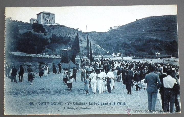 Postales: POSTAL DE SANTA CRISTINA D&acute;ARO (COSTA BRAVA), N&ordm; 49: PROCESS&Oacute; A LA PLATJA. FOT. L. ROISIN