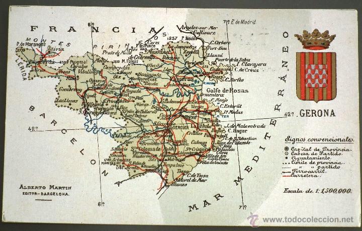 Postales: POSTAL CON EL MAPA DE GIRONA A PRINCIPIOS DEL SIGLO XX