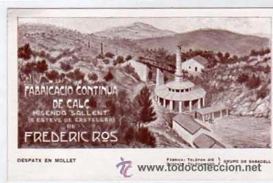 Postales: Postal con publicidad Fabricacion continua de Cal&ccedil; Frederic Rox. Mollet. Grupo Sabadell.