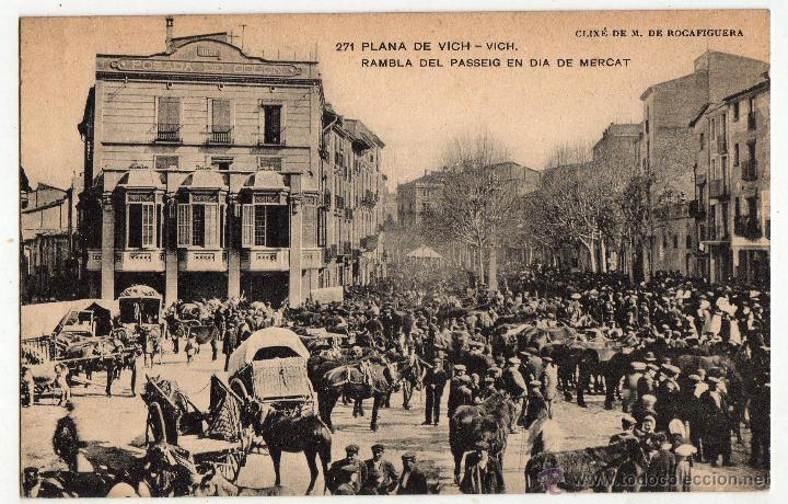 Postales: VICH RAMBLA DEL PASSEIG DIA DE MERCADO - Foto 1