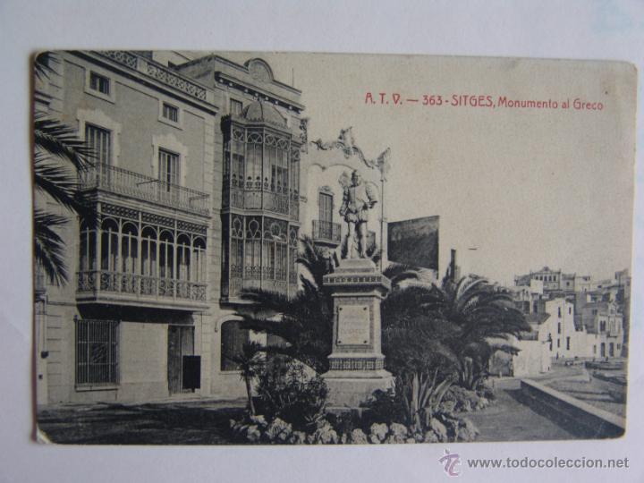 Postales: POSTAL DE SITGES MONUMENTO AL GRECO - Foto 1