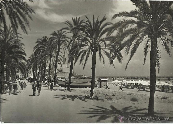 Postales: BARCELONA SITGES PASEO DE LA RIBERA ESCRITA - Foto 1
