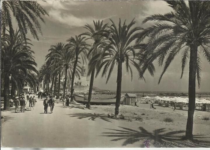 Postales: BARCELONA SITGES PASEO DE LA RIBERA ESCRITA - Foto 1