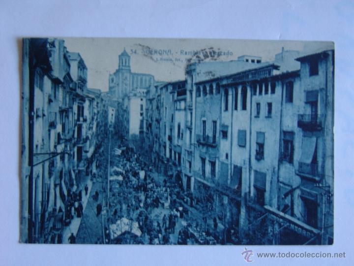 Postales: POSTAL DE GERONA RAMBLA Y MERCADO - Foto 1