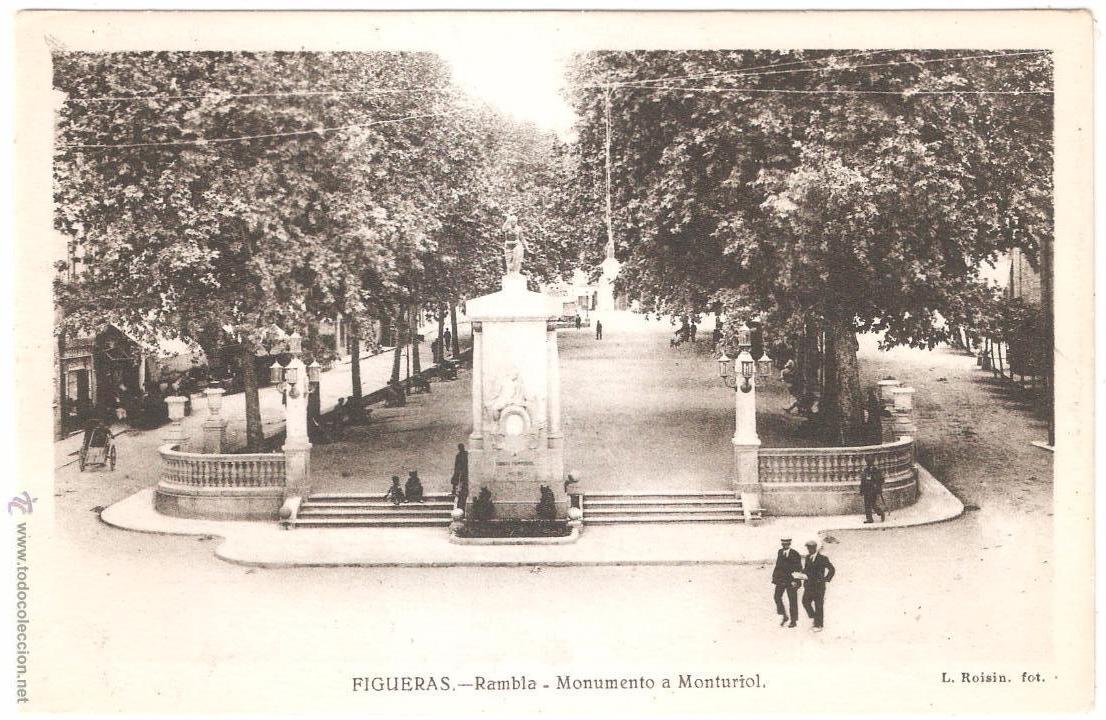 Postcards: Figueras Gerona Rambla monumento a Monturiol