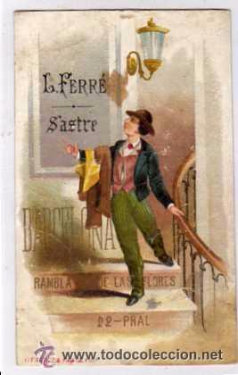 Postais: Tarjeta comercial con publicidad L. Ferr&eacute; Sastre. Rambla de las flores. Barcelona. 10,50 x 6,50 cm.