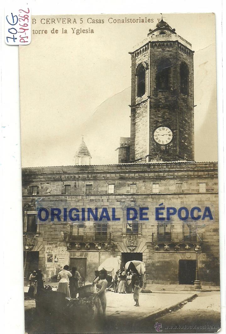 Postkarten: (PS-46362)POSTAL FOTOGRAFICA DE CERVERA-CASAS CONSISTORIALES,TORRE DE LA IGLESIA Y MERCADO