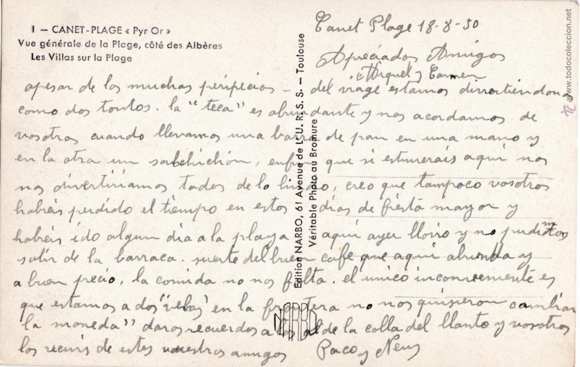 Postales: P- 2504. POSTAL DE CANET. - Foto 2