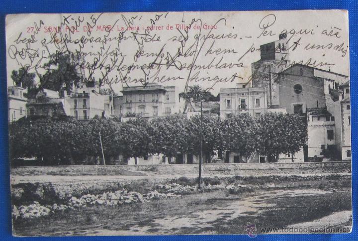 Postales: 27. SANT POL DE MAR. LA RIERA I CARRER DE VILLAR DE GRAU. FOTOTIPIA THOMAS. EDICI&Oacute; E. PASSOLS.