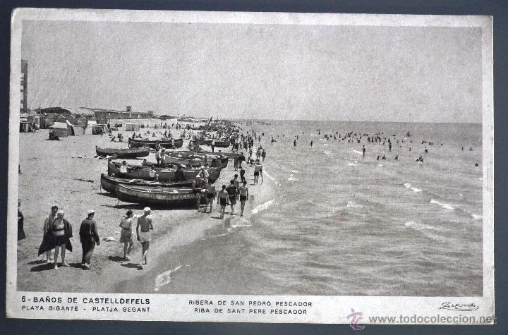 Postales: POSTAL DE LOS BA&Ntilde;OS DE CASTELLDEFELS - RIBERA DE SAN PEDRO PESCADOR. FOT. ZERKOWITZ DEL A&Ntilde;O 1.932