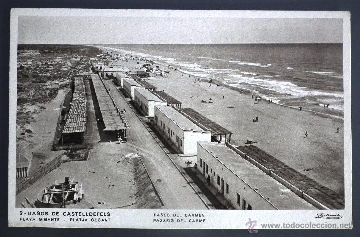 Postales: POSTAL DE LOS BA&Ntilde;OS DE CASTELLDEFELS - PASEO DEL CARMEN. FOT. ZERKOWITZ DEL A&Ntilde;O 1.932
