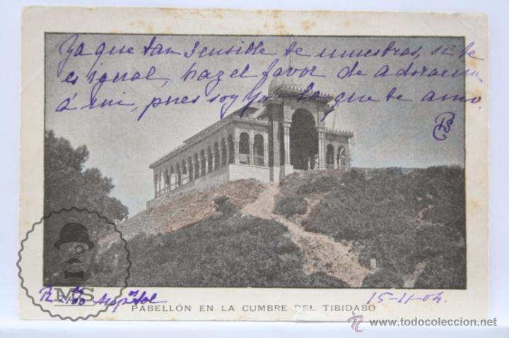 Postkarten: Antigua Postal - Pabell&oacute;n en Cumbre del Tibidabo - Hotel Vallvidrera -Reverso Sin Dividir. Circulada
