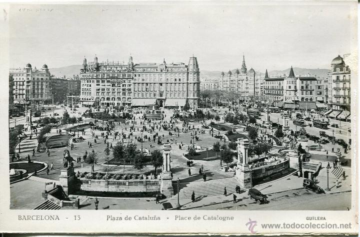 Postales: BARCELONA--13-PLAZA DE CATALUNYA-TRANVIAS-ANIMADA--GUILERA-