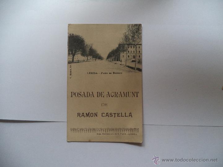 Postales: Extraordinaria postal de Lerida.- Paseo de Boteros -publicidad Posada de Agramunt de Ramon Castella