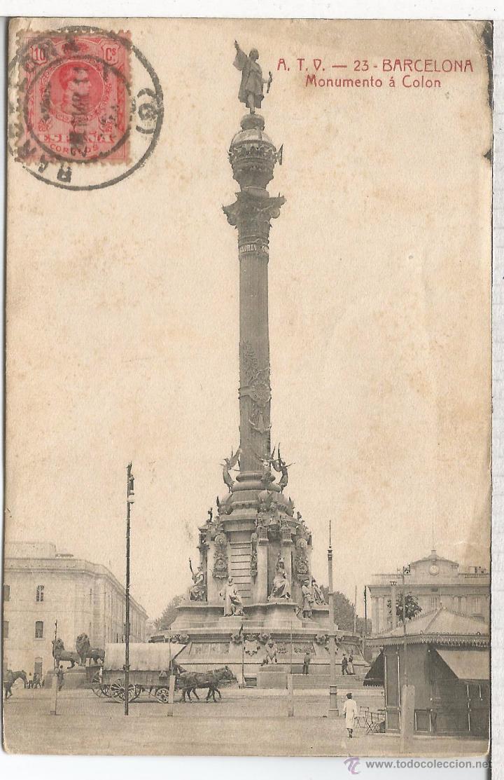Postales: BARCELONA ESCRITA MONUMENTO A COLON - Foto 1