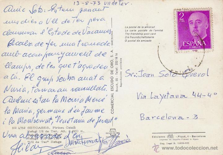 Postales: SETCASES, REFUGIO ULL DEL TER, CIRCULADA, VER DORSO - Foto 2
