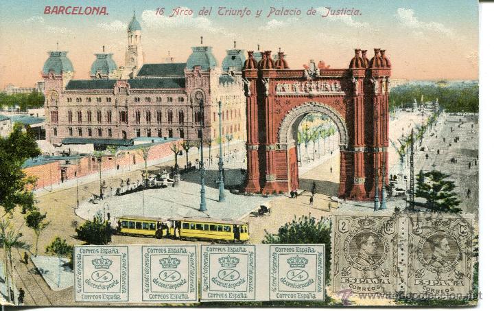 Postales: BARCELONA-ARCO DEL TRIUNFO -SELLOS-VENINI