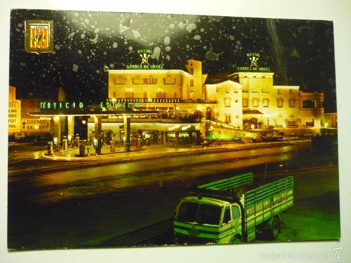 Postales: POSTAL LLEIDA-VISTA NOCTURNA HOSTAL CONDES DE URGELL-ESCRITA  CM
