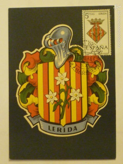 Postales: POSTAL BLASONES DE ESPA&Ntilde;A LERIDA COLECCION HERALDICA. SELLO/ MATASELLOS PRIMER DIA DE EMISION.
