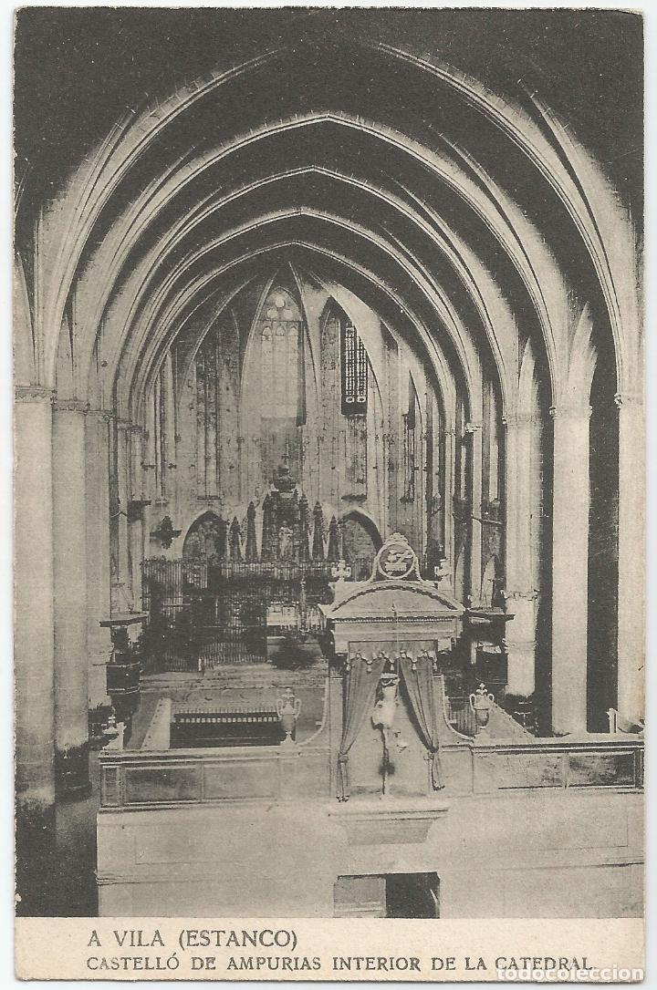 Postales: CASTELL&Oacute; D'EMP&Uacute;RIES, INTERIOR DE LA CATEDRAL - A.VILA (ESTANCO) - J.ESQUIROL - SIN CIRCULAR