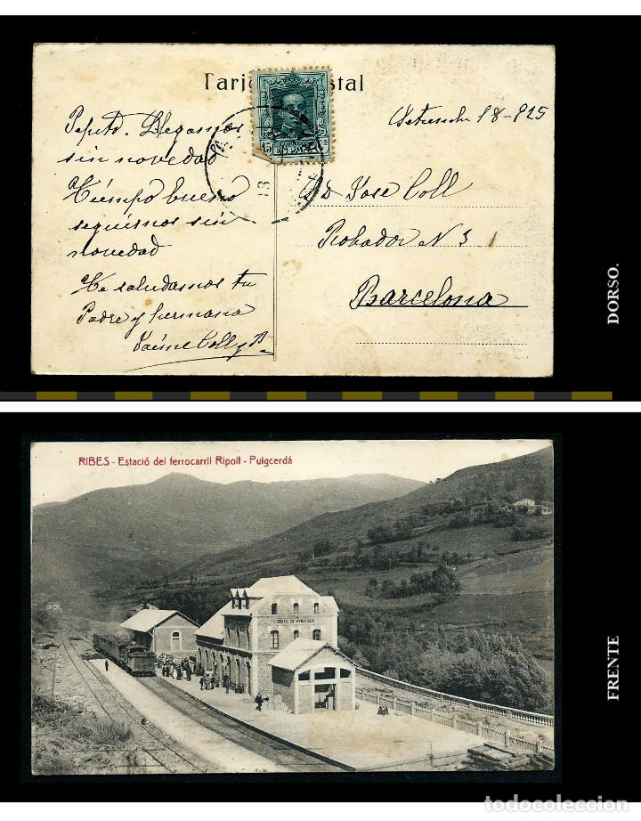 Postales: Ribes. Estaci&oacute; del ferrocarril Ripoll - Puigcerda. 1925. - Foto 1