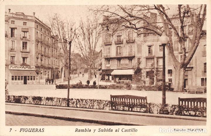 Postales: FIGUERAS (GERONA).- RAMBLA Y SUBIDA AL CASTILLO - Foto 1