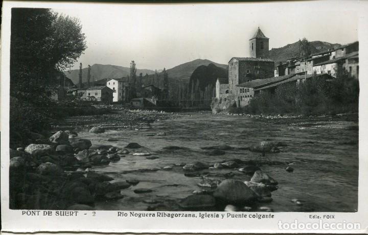 Postales: PONT DE SUERT-R&Iacute;O NOGUERA RIBAGORZANA-IGLESIA Y PUENTE COLGANTE- FOIX-N&ordm; 2- MUY RARA