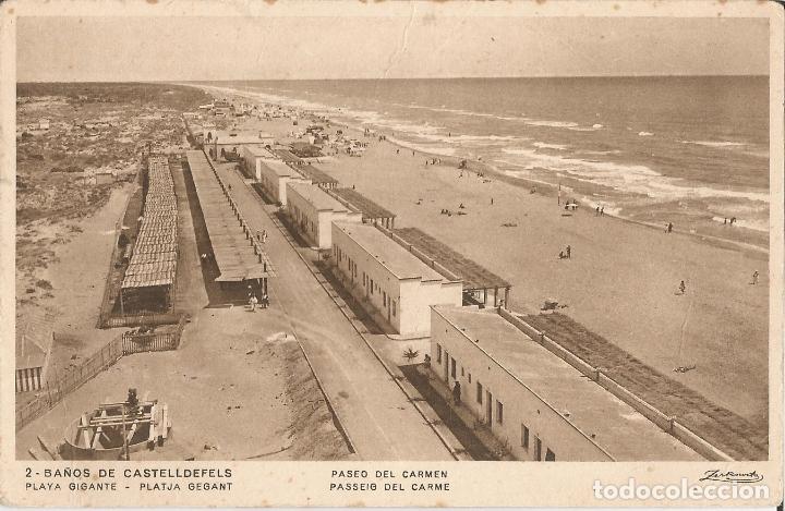 Postales: BA&Ntilde;OS DE CASTELLDEFELS, PLATJA GEGANT, PASSEIG DEL CARME - HUECOGRABADO MUMBRU N&ordm; 2 - S/C
