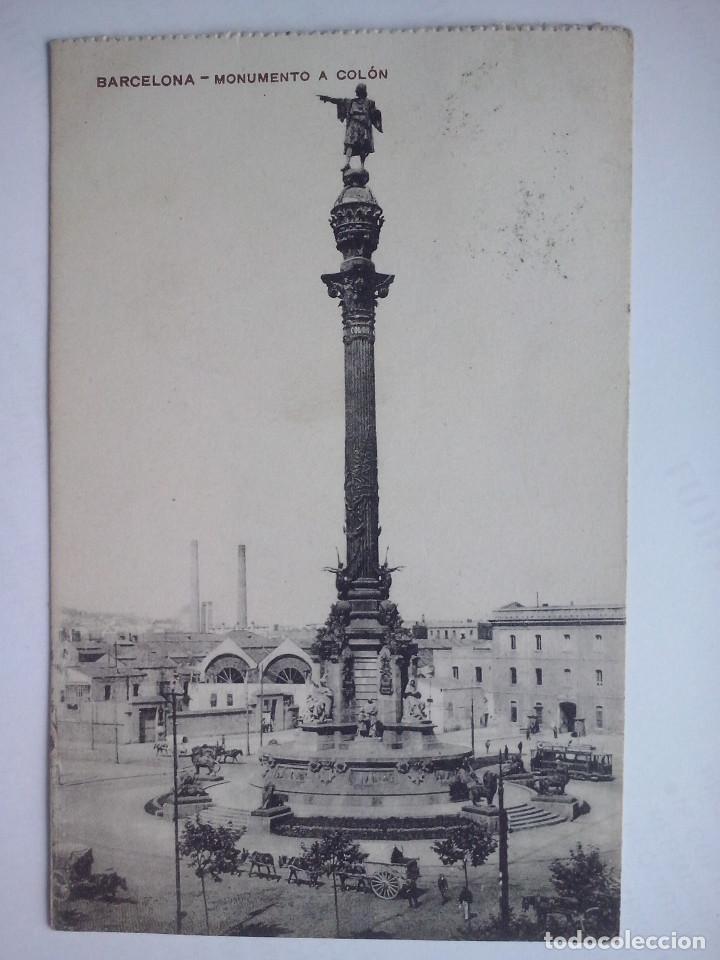 Postales: barcelona - monumento a col&oacute;n - postal circulada en 1920 - Foto 1