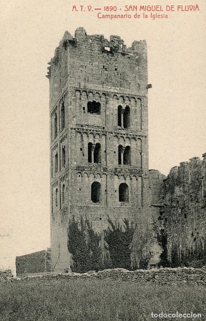 Cartoline: a03163 1890 - Sant Miquel De Fluvia - Campanario De La Iglesia - Atv N&ordm;1890