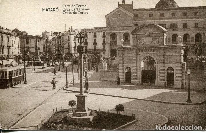 Postkarten: MATAR&Oacute;- TRANV&Iacute;A--CRUZ DE TERMINO--ESCUELAS P&Iacute;AS-  FERGUI-- MUY RARA